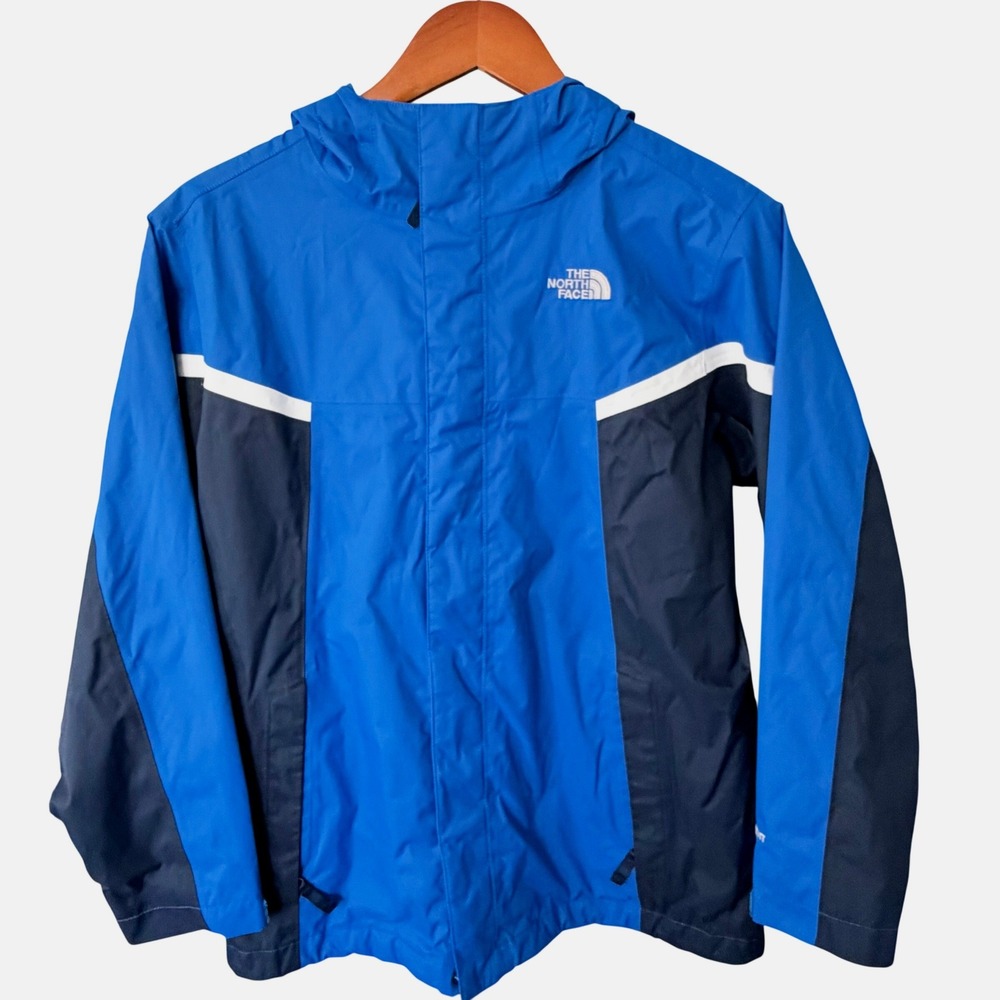 The North Face Boys Blue Resolve Reflective Rain Jacket Size L 14/16